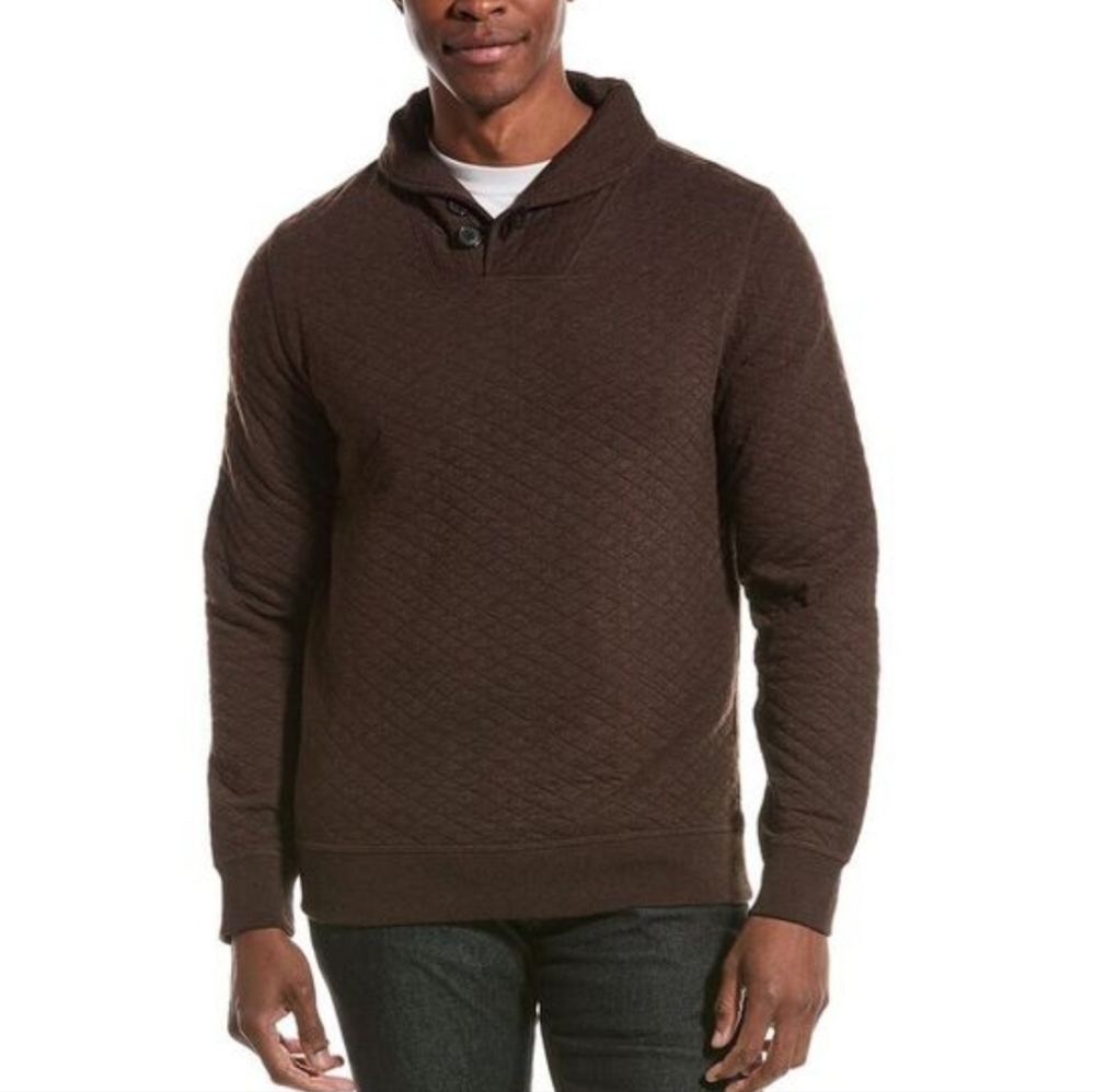 Billy Reid Diamond Quilt Shawl Collar Sweatshirt Dark Brown XL